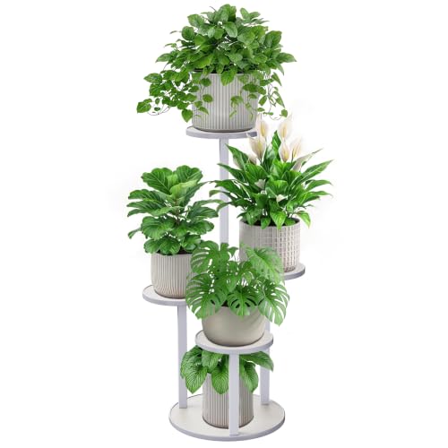 HETTHI 5 Tier Corner Plant Stand Indoor Metal Wood Plant Stand - color: White