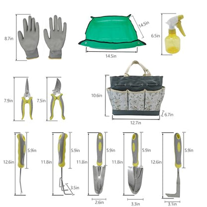 11-Piece Stainless Steel Gardening Tool Set with Floral Tote Bag