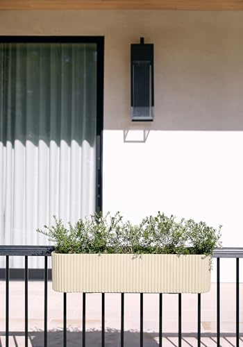 Veradek Demi Series Railing Planter - Round Window Box with Bracket - color: Sand, size: 36 inch