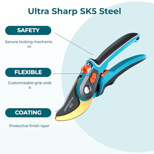 Garden Shears with 1 Inch Cutting Capacity for Rose Pruning