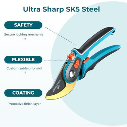 Garden Shears with 1 Inch Cutting Capacity for Rose Pruning