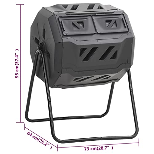 42.3 Gal Rotating Compost Bin, Black Dual Chamber Tumbling Composter with 360 Degree Rotation, Garden Compost Bin for Kitchen and Yard Waste, 28.7"x25.2"x37.4"