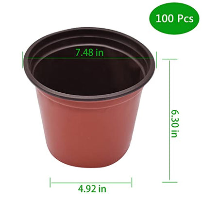 HOSTIC 7.4 Inch Nursery Pot Seedling Pot Plant Container Seed Starting Pots Multipurpose Plastic Pots 100 Packs - size: 7.4 Inch