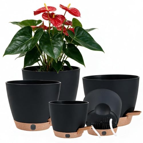 Self Watering Pots for Inoor/ Ourdoor Plants 5/5.5/6/6.5/7" Flower Pot - color: Black, size: 5/5.5/6/6.5/7 Inch
