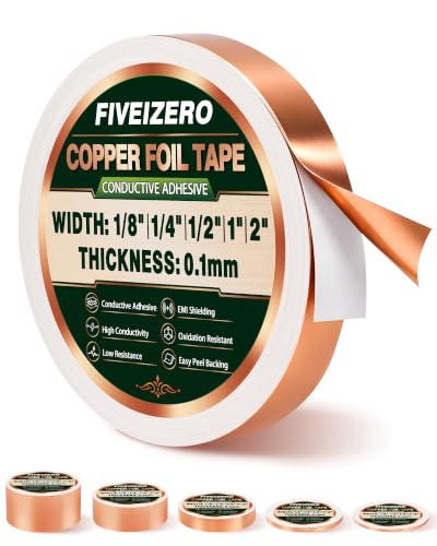FIVEIZERO Copper Foil Tape, 1/2 Inch x 33FT, Dual Conductive Adhesive - size: 1/2" × 33ft
