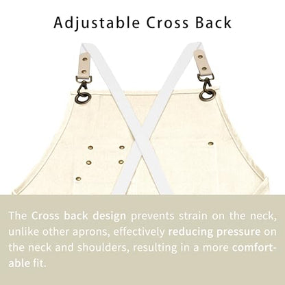 Dulabi Apron, Adjustable Chef Apron for Women and Men with Large Pockets, Cooking Kitchen Apron with Back Straps - color: Beige