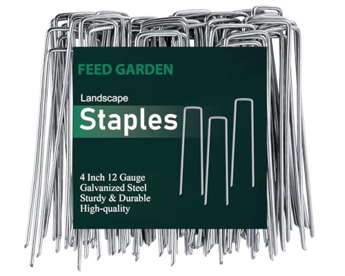 FEED GARDEN 4 Inch 25 Pack Galvanized Landscape Staples 12 Gauge Anti-Rust Garden Stakes Landscaping Fabric SOD Pins Yard Stakes for Weed Barrier Fabric - size: 4 Inch