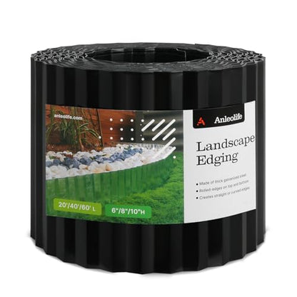 Anleolife Galvanized Steel Landscape Edging Roll, 40FT x 4" Black - color: Black, size: 4 inch× 40 ft