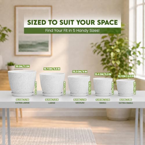 Plant Pots Indoor with Drainage 5 Pack Multi-Size Planters Set Spotty Grey - color: Speckled Grey, size: Pack of 5
