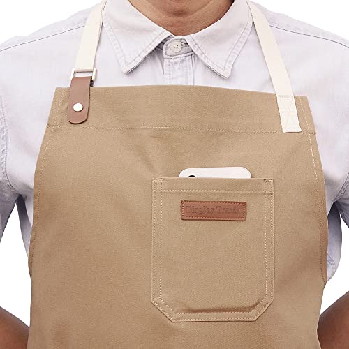 Kitchen Apron for Cooking, with Pockets & Towel Loop - color: Light Tan