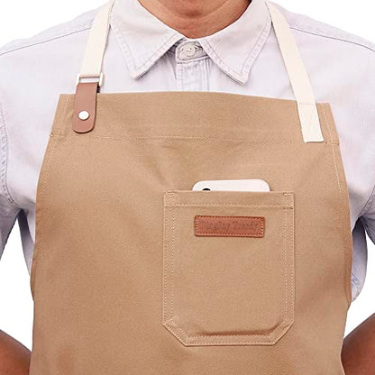 Kitchen Apron for Cooking, with Pockets & Towel Loop - color: Light Tan