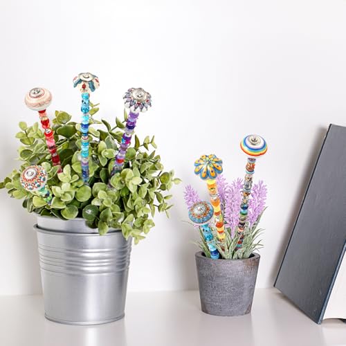 Silipull 255 Pcs 14 Inch Garden Stakes Decorative Ceramic Mushroom and Pumpkin Round Beaded Garden Stakes Decor Fairy Sticks for Indoor Outdoor Yard Lawn Pathway Patio Decoration - style: Stylish