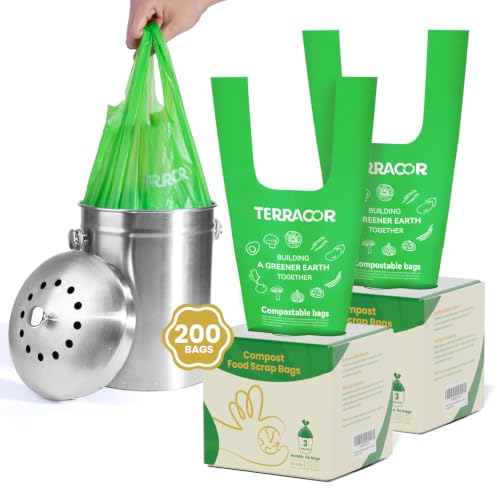 Compost Bags, 3 Gallon Compostable Food Scrap Bags Handle Tie,200 Count (Pack of 2),Certified by BPI and ASTM D6400 - color: Handle-3Gal-200Bags
