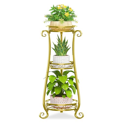 KMOTASUO 3 Tier Metal Plant Stand Tall for Indoor Outdoor Corner, Gold - color: Gold, size: 3 Tier