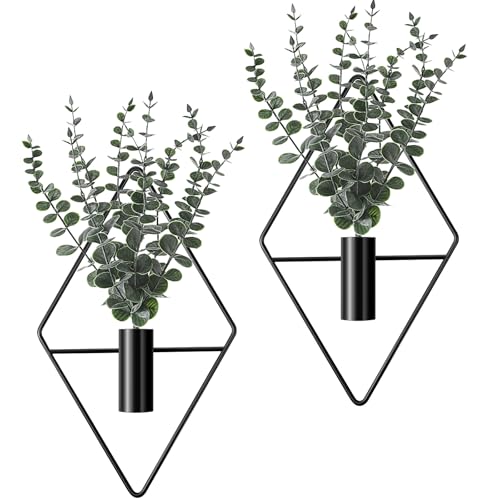 Jexine 2 Pcs Hanging Artificial Planters Wall Decor, Black, Eucalyptus - color: Black, size: Eucalyptus
