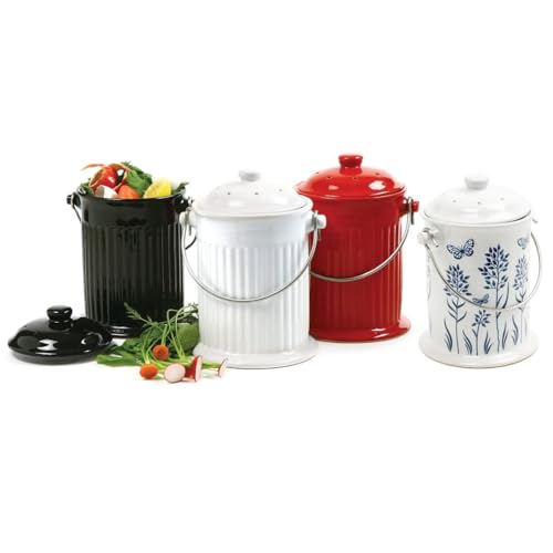Frontier Natural Products Co-op 223693 Culinary Accessories Cleaning Solutions Ceramic Floral Blue Compost Keeper 8 x 10