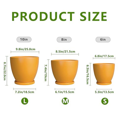 Ceramic Plant Pots - 10 Inch 8 Inch 6 Inch Planters, Orange - color: Matte Orange