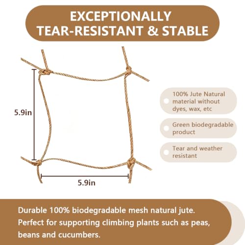 3.28 Ft *13.12 Ft Jute Trellis Netting, Heavy-Duty Garden Plant Climbing Support Net for Vining Fruits, Vegetables & Flower Plants. - size: 1M*4M