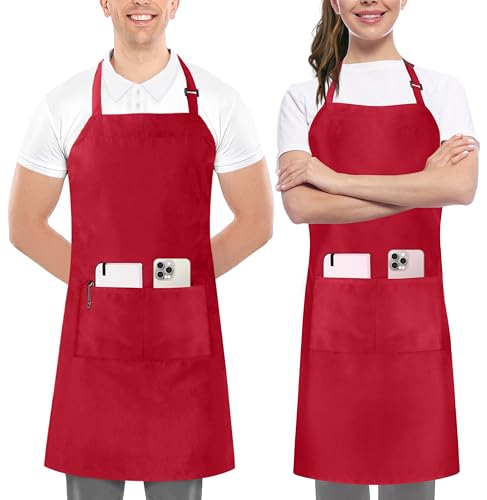 Utopia Kitchen Bib Aprons 2 Pack Adjustable With 2 Pockets - color: Red