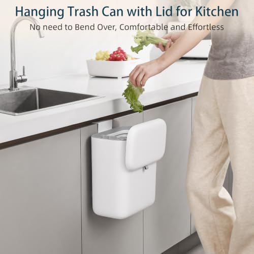 MUEE Hanging Trash Can with Lid for Kitchen, Garbage Can 1.8 Gal/6.8L - size: Standard [1.8 Gal] - For 2-3 Person Families