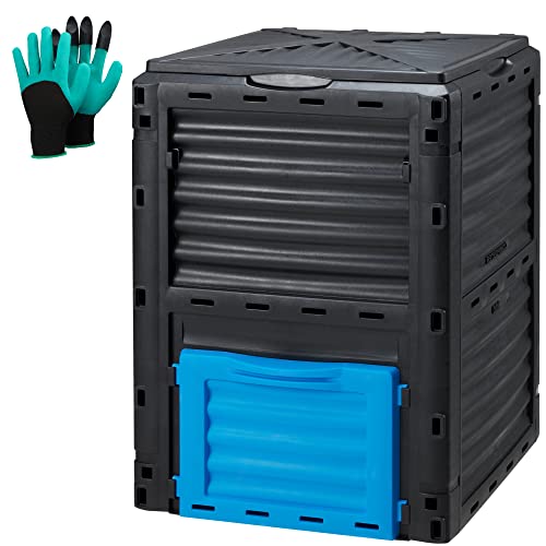 Garden Compost Bin 80 Gallon (300L) Large, Outdoor Composter from PP Material,Composting Box Easy Assembly & Many Vents, Fast Creation of Fertile Soil, Lightweight & Sturdy
