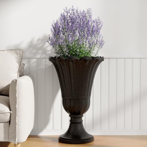 24" Tall Urn Planters Set of 2, Black Outdoor Planter for Porch - color: Black-petal