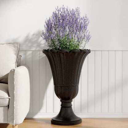 24" Tall Urn Planters Set of 2, Black Outdoor Planter for Porch - color: Black-petal