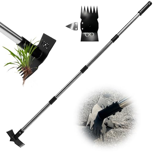 Weed Puller Tool 3 in 1 Garden Hoe & Rake, Heavy Duty Weeding Tool with Stainless Steel Long Handle, Weeder Remover Tool for Garden Yard Lawn Patio Farm, Digging, Edging - size: 6 Tine Large
