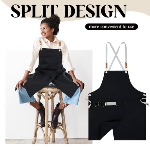 Crossback Pottery Apron Split Leg, Adjustable Straps - color: Black