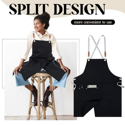 Crossback Pottery Apron Split Leg, Adjustable Straps - color: Black