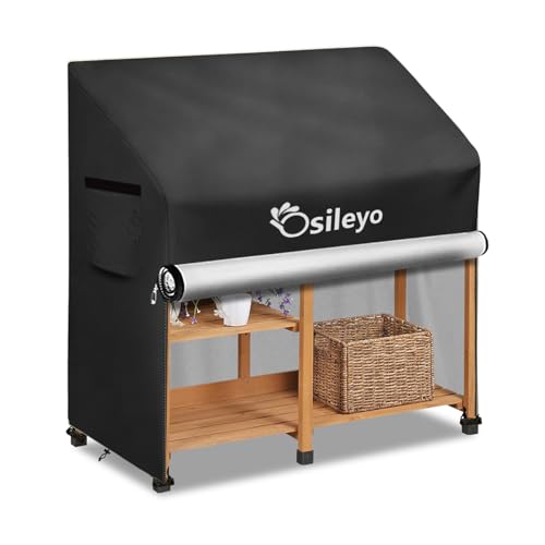Outdoor Garden Potting Bench Table Cover with Split Zipper,600D Tough Canvas Waterproof Anti-UV All Season Weather Complete Protection Cover.(47" x 20" x 47"),Black - size: Black