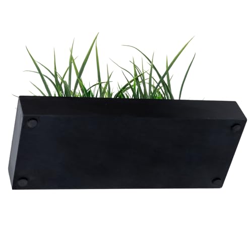 MyGift Artificial Grass Plant in Rectangular Wood Planter (Black, 10 Inch) - color: Black, size: 14 Inch