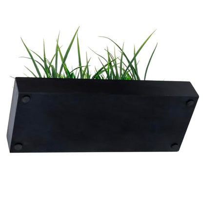 MyGift Artificial Grass Plant in Rectangular Wood Planter (Black, 10 Inch) - color: Black, size: 14 Inch