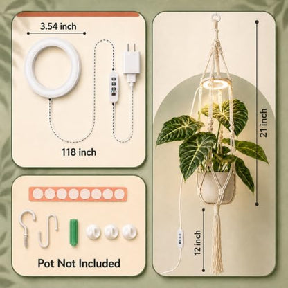 Hanging Grow Lights for Indoor Plants with Macrame Plant Hanger