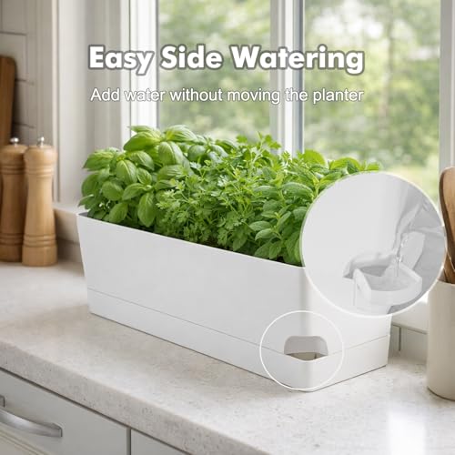 Party Zealot Window Boxes Planters, 5 Pack Self Watering Pots for Indoor Plants 17 Inch Rectangular Planter Rectangle Flower Pots Long Plant Pot Large Window Sill Herb Planter Box, White - color: White