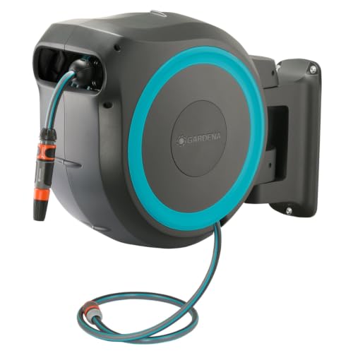 GARDENA Retractable Garden Hose Reel - 115 Feet - Auto Retract Hose Reel with 180° Swivel Wall Mount - Heavy Duty - Integrated Spray Nozzle - 18630 - size: 115 ft