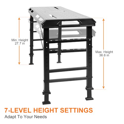 WORKESS Metal Welding Table Folding 1000 lbs Load Capacity Heavy Duty Steel Construction Workbench for Welding Adjustable 7 Level Height - style: Metal Top