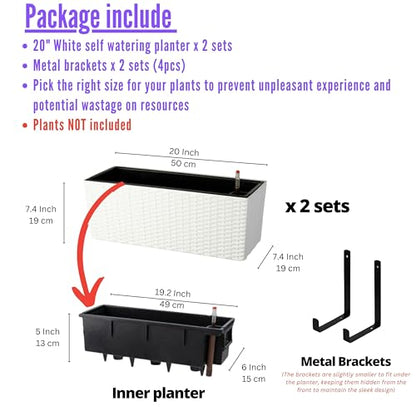 LaLaGreen Window Boxes Planter (20in, 2 Pack) Outdoor Wall Hanging Planters - color: White X 2