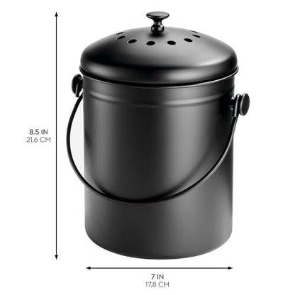 iDesign 1.3 Gallon Compost Bin with Double Filtration System - Matte Black - color: PC Matte Black
