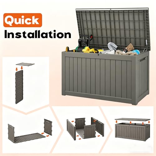 Outdoor Deck Storage Box,Waterproof Grey,260 Gallon - color: Striped Gray, style: 260 Gallon
