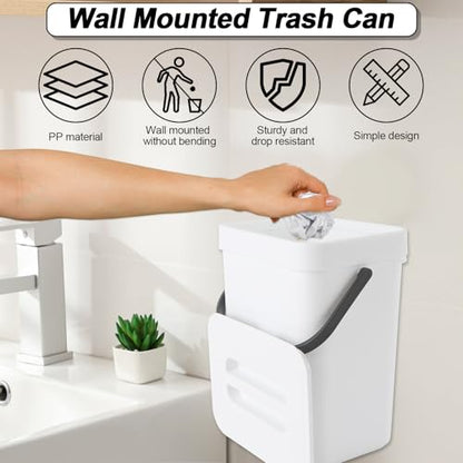 Compost Bin Kitchen, Includes 100 Trash Bags, Hanging Trash Can with Lid, Features Pet-Proof, Odor-Proof, and Quiet Opening/Closing. Suitable for Bathrooms/Bedrooms/Offices (White, 1.3Gal/5L) - color: White