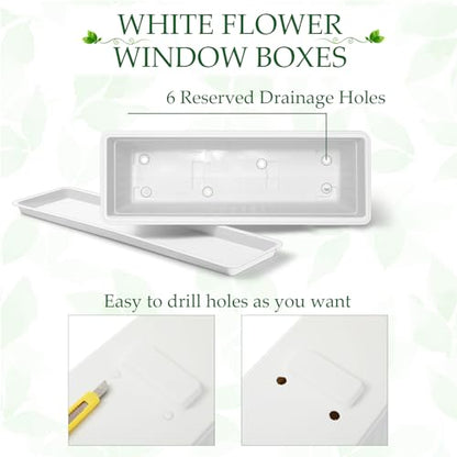 FillTouch 6 Packs 23 Inch Window Flower Box Extra Large Window Sill Herb Garden Long Rectangle Planter Plastic Boxes Outdoor with Drainage Trays Boxes for Balcony Windowsill Patio Garden - size: 23 Inch