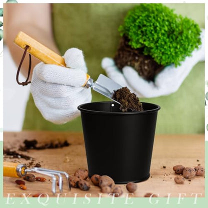 FoldTier 2 Sets Indoor Herb Garden Planter Kit with 10 Metal Pots, Black - color: Black