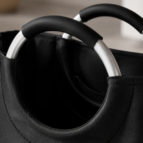 Extra Large Heavy Duty Canvas Waste Bag Cylindrical Folding Recycling Bin Single Storage Container for Yard Work and Home Organization
