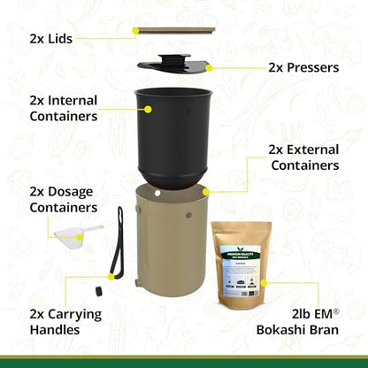 Bokashi Compost Bin + 2 Lbs Bokashi Bran, Kitchen Countertop Composter - color: Cappuccino