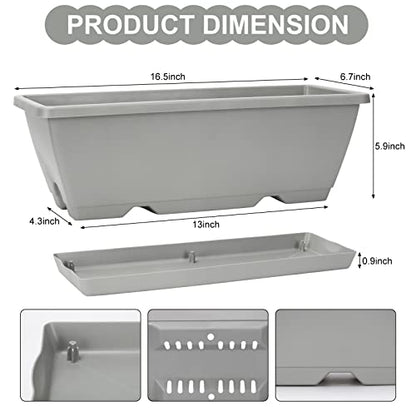 Window Box Planter, 6 Pcs 17" Flower Rectangle Planters Boxes, Light Gray - color: Light Gray