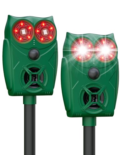 2 Pack Solar Ultrasonic Animal Repeller with Motion Sensor, Deer Repellent Devices with LED Light, Waterproof Cat Repellent Outdoor