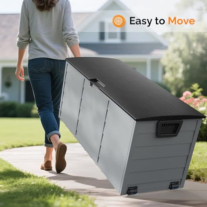 VINGLI 75 Gallon Weatherproof Outdoor Storage Box, Grey Body, Black Lib - color: Grey Body, Black Lib