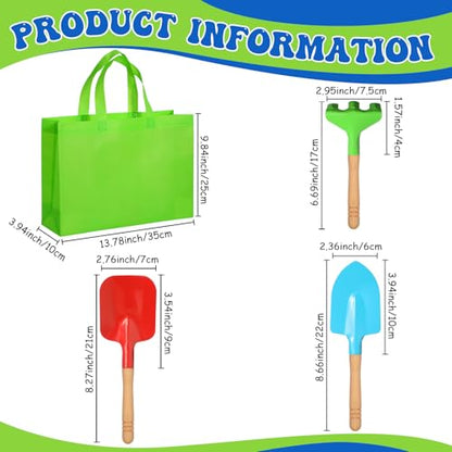 Liliful 60 Pcs Kids Gardening Tools Set Garden Shovel Rake Trowel Tote Bags