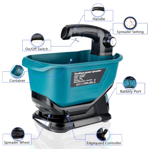 Salt Spreader for Makita 18V LXT Li-ion Battery,Handheld Seed and Fertilizer Power Spreader. Year-Round Coverage for Grass Seeds, Rock Salt, ice melt Seasons（Tool only）